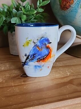 Dean Crouser 16 oz watercolor bluebird  stoneware mug